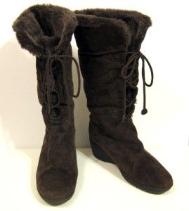 Khombu Bellino 3 Brown Suede Fur Trimmed Lined Tall Boot Size 9M 