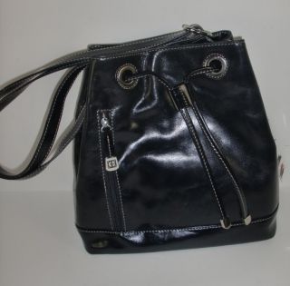 Giani Bernini Black Leather Like Drawstring Tote Shoulder Handbag 