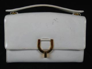 Vintage Bienen Davis White Patent Leather Tote Handbag