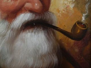 Benson Signed Original Oil Painting Portrait Old Man Smoking Pipe w 