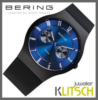 Bering Titan Quarz Herren Uhr Day Date Schwarz Blau 11939 078