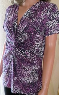 Nicole Miller Cute Leopard Purple Animal print S S top shirt Ladies 