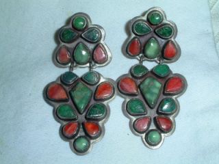 WOW Oscar Betz Navajo Sterling Turquoise Coral Earrings