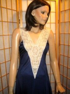 Vintage Beth Michaels Nightgown Lace Nylon Navy Vtg s M