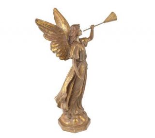 Set of 2 Antiqued Gold Trumpet 16 Angel Figurines