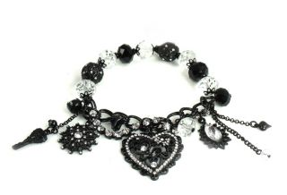 Betsey Johnson Jewelry Iconic Jet Crystal Heart Bracelet New 2012 