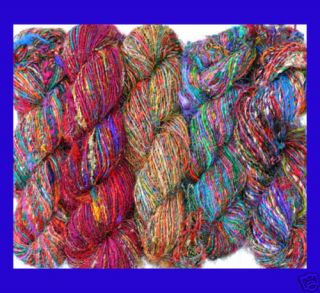 10 Skeins 2 lb Himalaya Recycled Sari Silk Yarn Hippie Color Handspun
