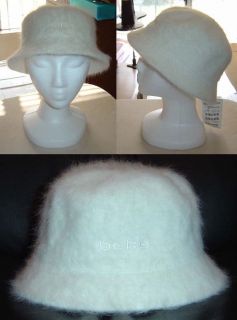 bebe logo white angora fur bucket hat one size new