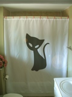 shower curtain kitten cute feline cat wide eyes curious from