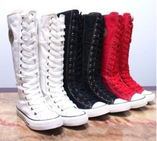 New Knee High Fashion Sneaker Boots PUNK Gothic Canvas Shoes UP Boots 