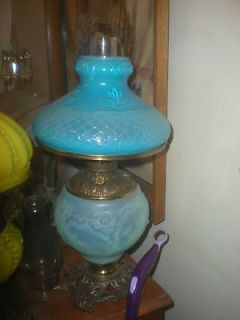 antique gwtw blue teal banquet oil lamp fully functional  