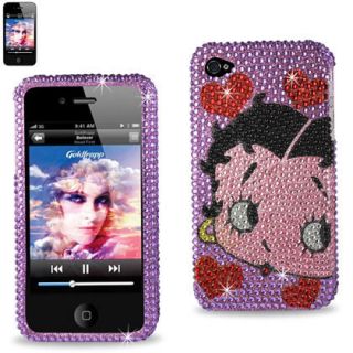 iPhone 4 & 4S Purple Betty Boop Hearts Rhinestones Diamond Protector 