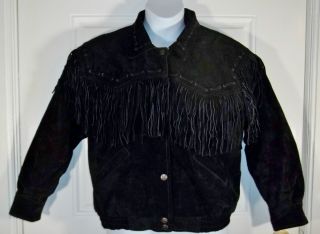 Vintage Black Beyond Leather Suede Western Fringe Womens Jacket Coat 