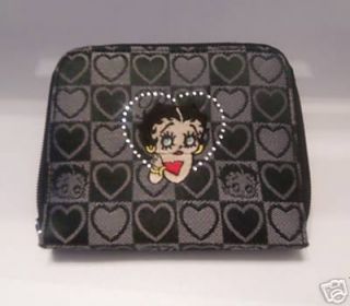 Betty Boop Black Embroidered Zippered Clutch Wallet New