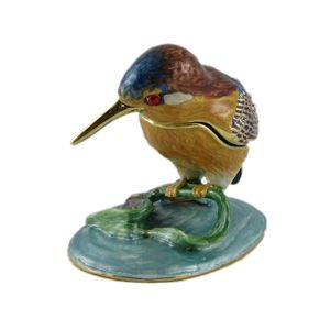 Kingfisher Bird Trinket Box Stand Jeweled