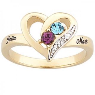   STERLING SILVER W/ GOLD OVERLAY COUPLES HEART NAME BIRTHSTONE RING