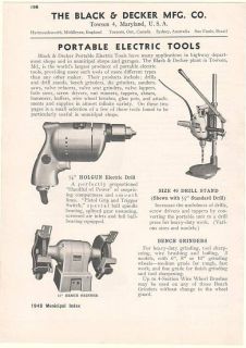 1948 Black & Decker Portable Electric Tools Holgun Drill Bench Grinder 