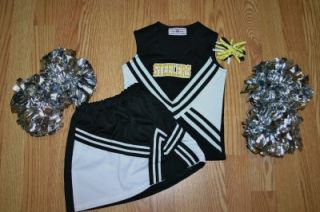 Cheerleader Costume Outfit Uniform Steelers Pom Poms Ribbon Bow 4 5 