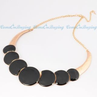 Fashion Golden Chain Black Circles Oil Drop Pendant Necklace