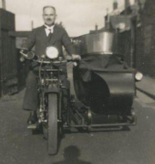 Antique Vintage 1936 Motorcycle Bike Sidecar Man Photo