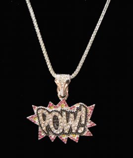 Iced Out Womens Big Sean Kanye West pow Cartoon Pendant Chain Necklace 