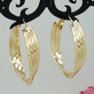18K Gold Plated 4 Line Circles Large Hoop Earrings Fashion Jewelry 