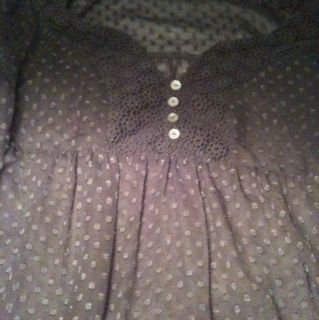 New Daniel Rainn Brown Dotted Peasant Top Lace BabyDoll Shirt Simi 