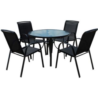 Patio Set Table Chairs Black Powder Tempered Glass New