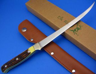 Elk Ridge Knives Imitation Stag Handle Fixed 7 1 2 Blade Fish Fillet 