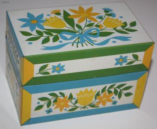 Vintage Blue Green Flowered Syndicate Mfg Recipe Box