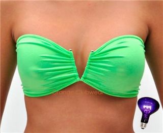 Sexy Stripper Neon Green Bikini V Front Bandeau Strapless One Layered 
