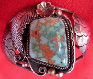   Morty Johnson Turquoise Silver Navajo Indian Bracelet W/Squarish Stone