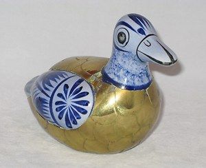 Beautiful Decorative Porcelain and Brass Duck Bird Figurine