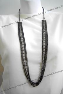 Gun Metal Tone Layers Metal Ball Chain Glass Bead Fashion Long 