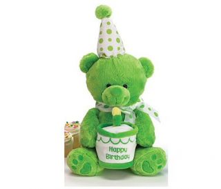 Burton Musical Plush Stuffed Green Happy Birthday Bear