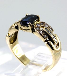   Diamond Oval Sapphire 14k Yellow Gold Etruscan Birthstone Ring