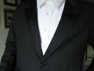 Mens Tuxedo Coat Vintage Bill Blass Black Pin Striped Jacket US Made 