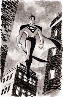 Superman Animated 11x17 Original DC Comics Signed Outsider Art by Gary 
