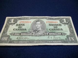 Bank of Canada One Dollar Bill 1937 Gordon Towers