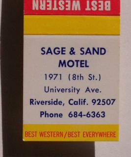 1970s Matchbook Sage & Sand Motel Riverside CA MB