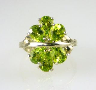 Natural Genuine Pear Shape Peridot Cluster Ring 925 SS Sterling Silver 
