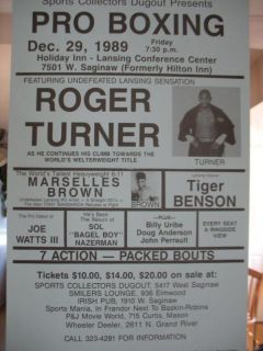 1989 Roger Turner vs Hardy Jones Vintage on Site Boxing Poster Lansing 