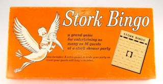 Vintage Stork Baby Shower Bingo Party Game Never Used Minty Fresh 