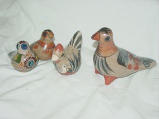 Mexican Tonala Pottery Hand Painted Birds Bird Figurines
