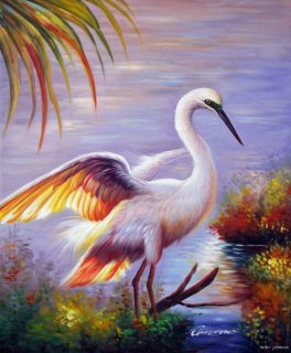 Great White Heron Egret Florida Everglades Swamp 24x36 Oil on Canvas 