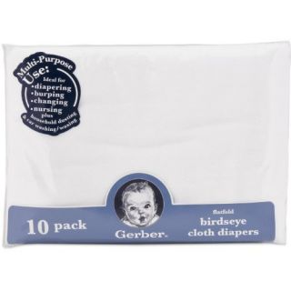 New Gerber Birdseye 10 Count Flatfold Cloth Diapers White
