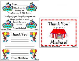 Circus Carnival Birthday Party Personalized Thank You Note Cards