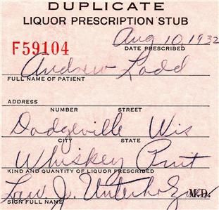 Old 8 10 32 Prohibition Whiskey Prescription Stub Pharmacy Brewer Bar 
