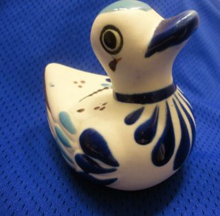 Vintage Ceramic Pottery Duck Blue Bird 4 1 2 Tall Mexico Artist Signed 