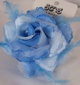 blue glitter rose flower hair clip ponytail pin